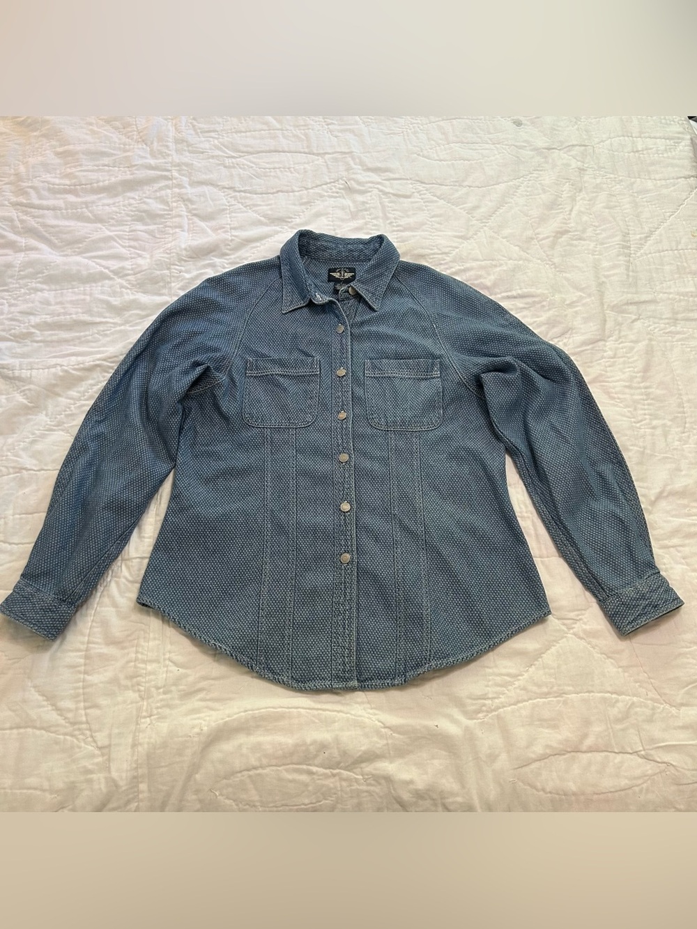 VTG 90s Levi’s Dockers denim work shirt utility micro woven pattern Size